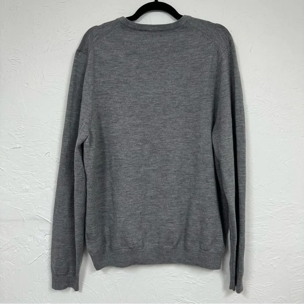 Brooks Brothers 346 Extra Fine Merino Wool Grey V Neck Mens Sweater L Preppy
